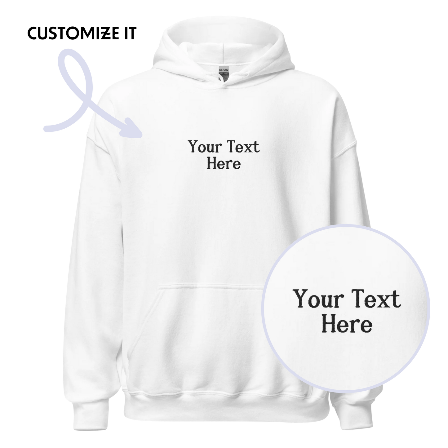 CUSTOM Your Text Serifed Embroidered Hoodie