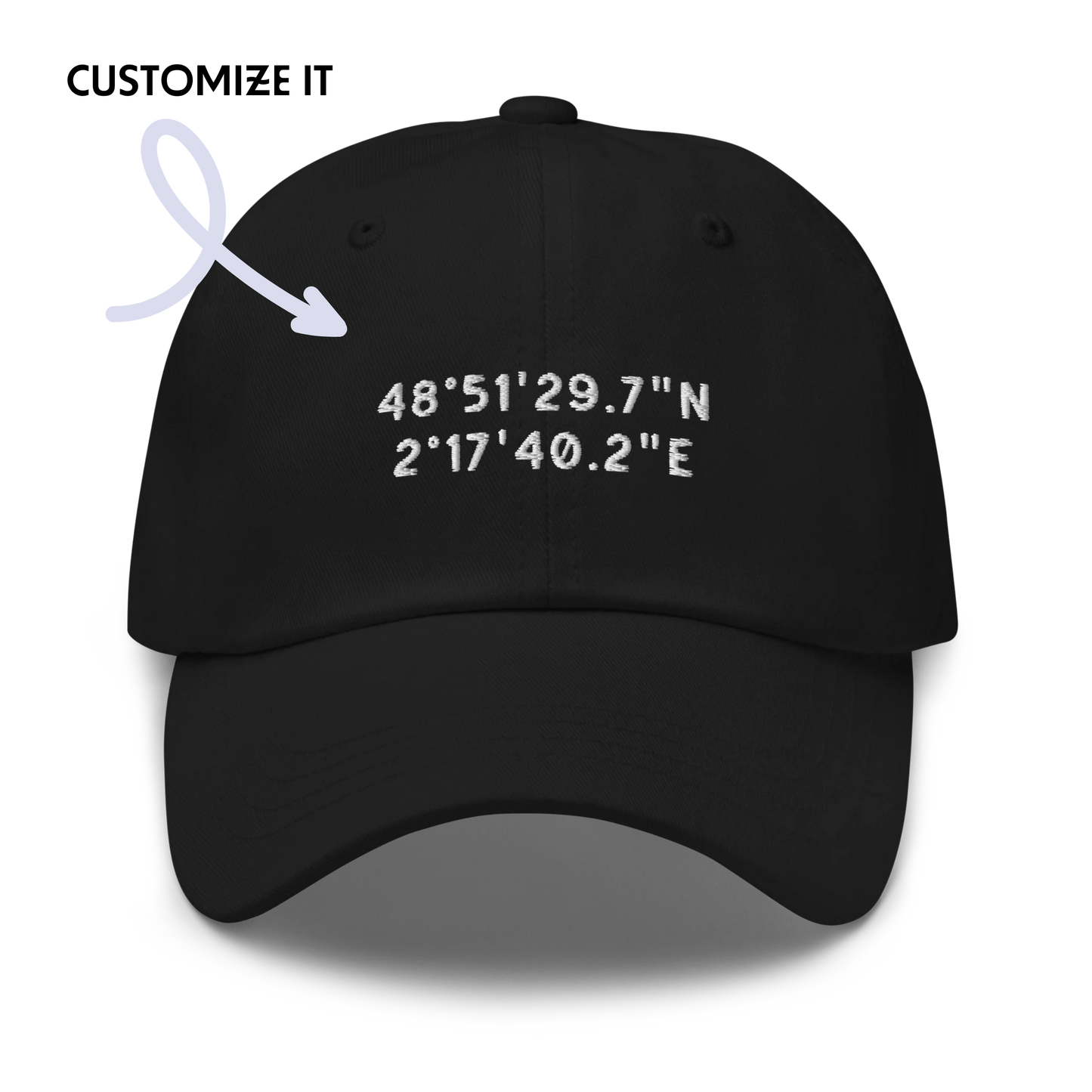 CUSTOM Location Coordinates Embroidered Dad Hat