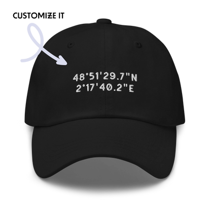 CUSTOM Location Coordinates Embroidered Dad Hat