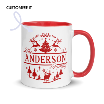 CUSTOM Family Surname Christmas Reindeer Color Mug