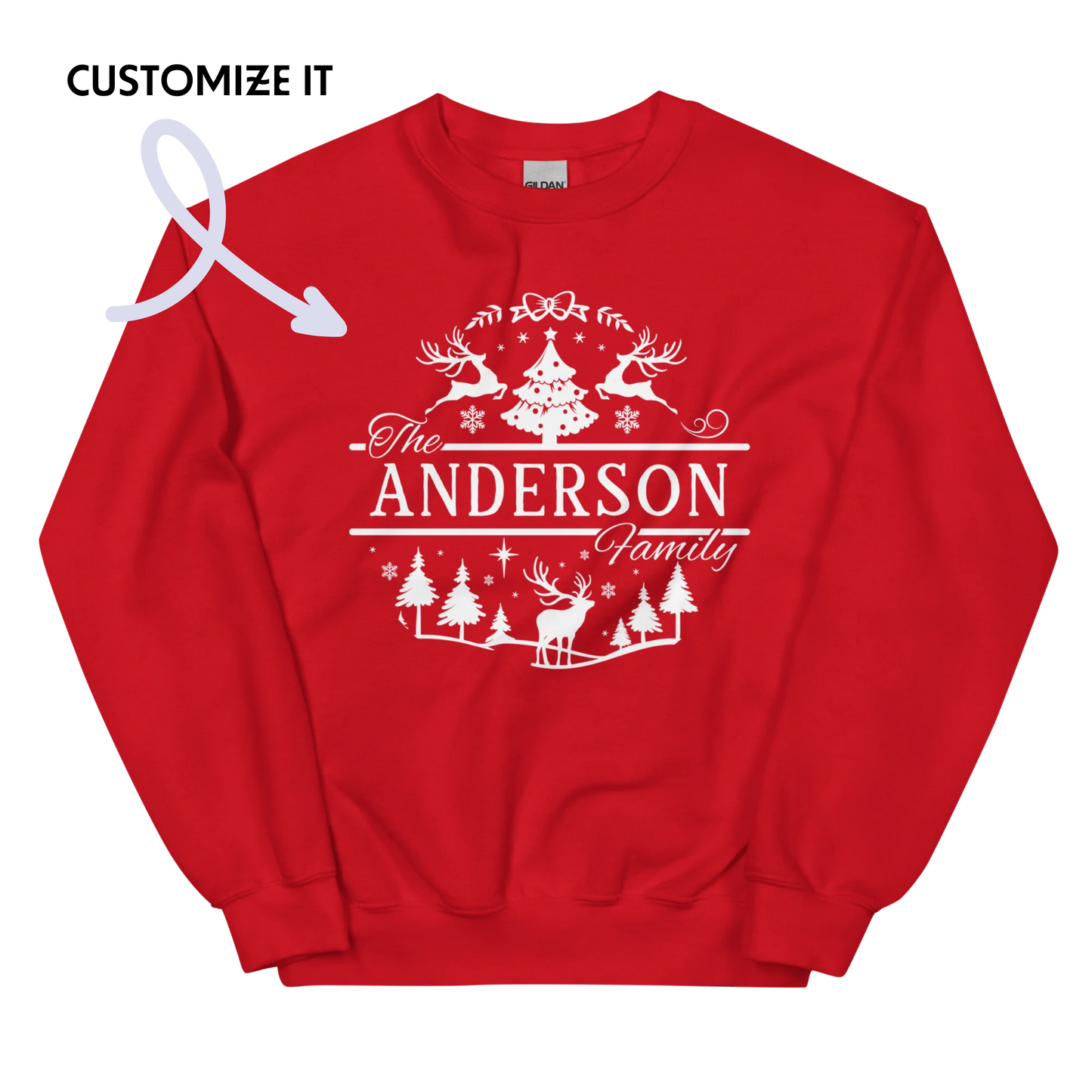 CUSTOM Family Surname Christmas Reindeer Crewneck Sweatshirt