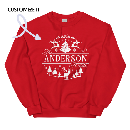 CUSTOM Family Surname Christmas Reindeer Crewneck Sweatshirt