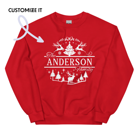 CUSTOM Family Surname Christmas Reindeer Crewneck Sweatshirt