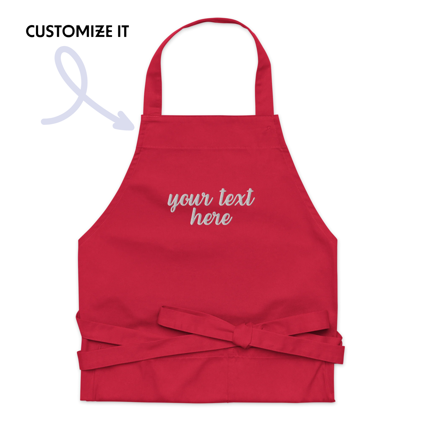 CUSTOM Your Text Cursive Embroidered Organic Cotton Apron