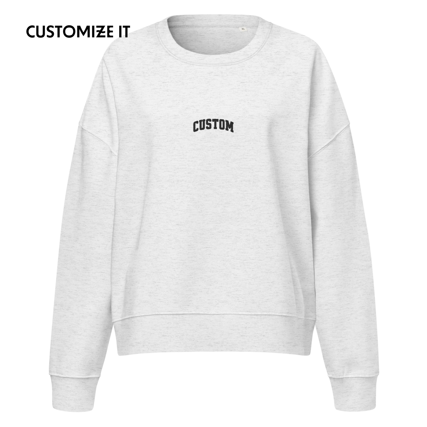CUSTOM Your Text Varsity Font Embroidered Women’s Organic Sweatshirt
