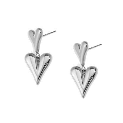 Double Heart Drop Earrings
