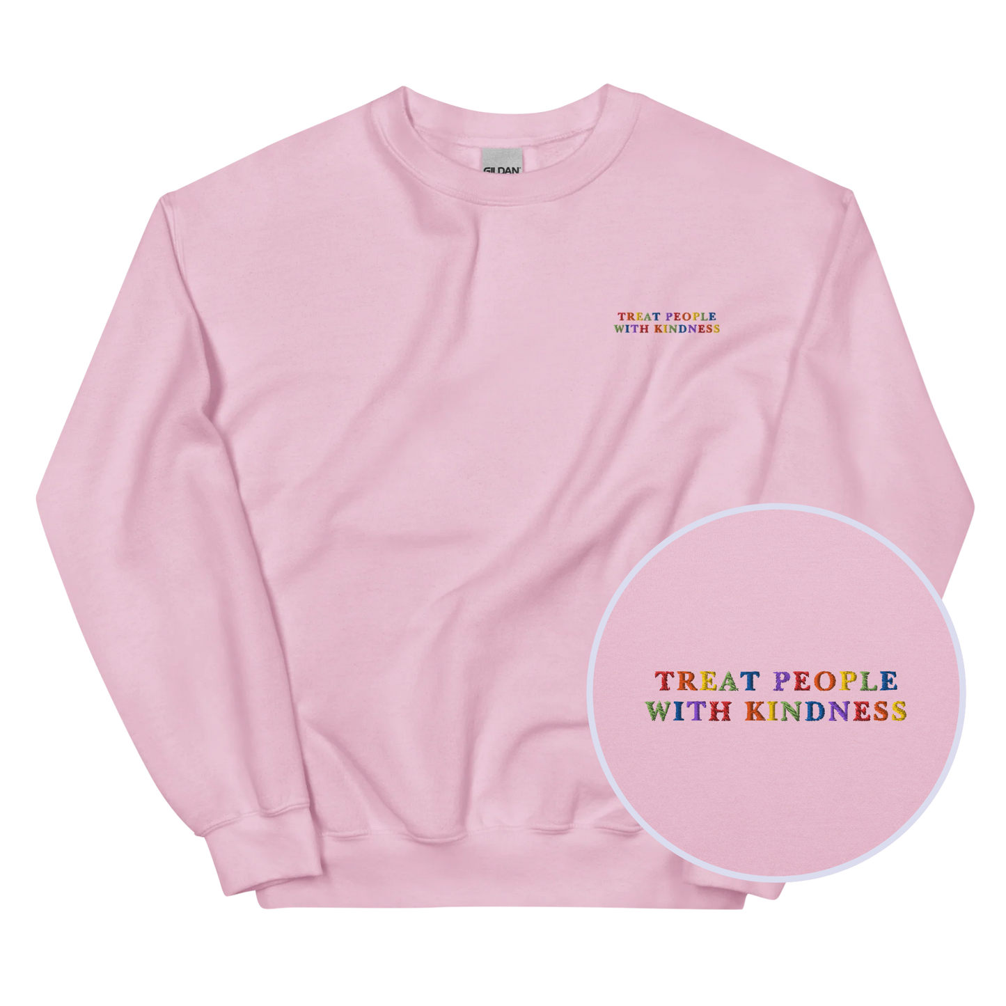 Treat People With Kindness Rainbow Embroidered Sweatshirt