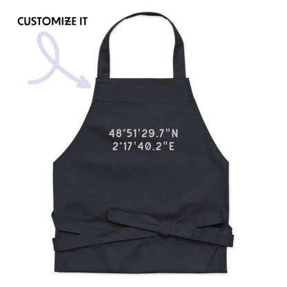 CUSTOM Location Coordinates Embroidered Organic Cotton Apron