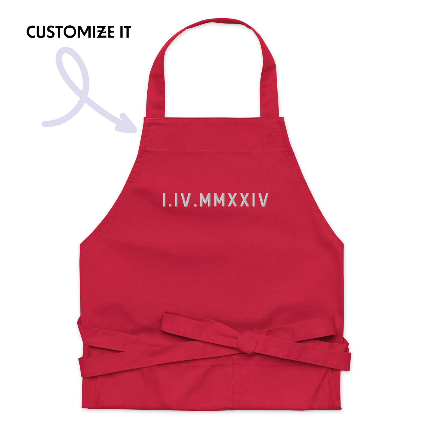 CUSTOM Roman Numerals Date Embroidered Organic Cotton Apron