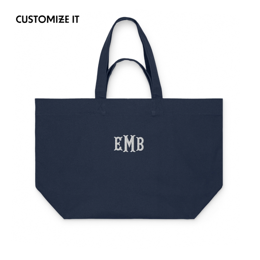 CUSTOM Fishtail Monogrammed Initials Embroidered Heavyweight Shopper Bag