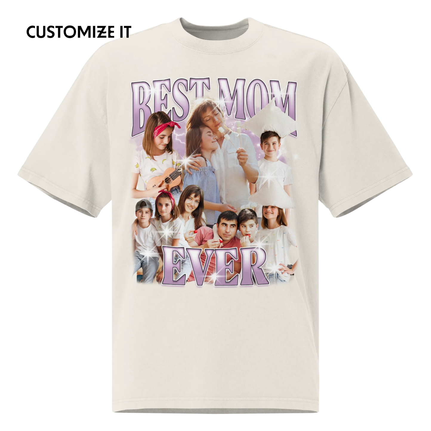 CUSTOM Best Mom Ever Photo Bootleg Oversized Faded T-Shirt