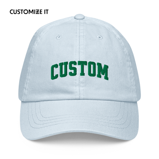 CUSTOM Your Text Varsity Embroidered Pastel Baseball Cap