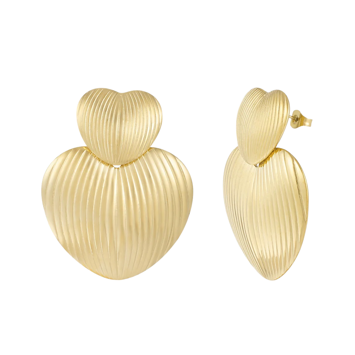 Ridged Maxi Heart Stud Earrings