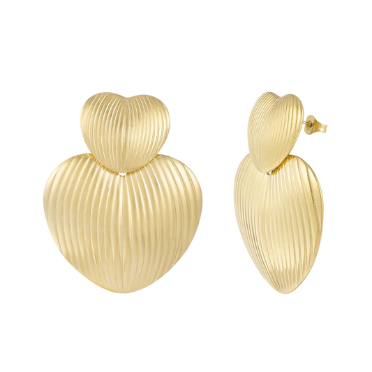 Ridged Maxi Heart Stud Earrings