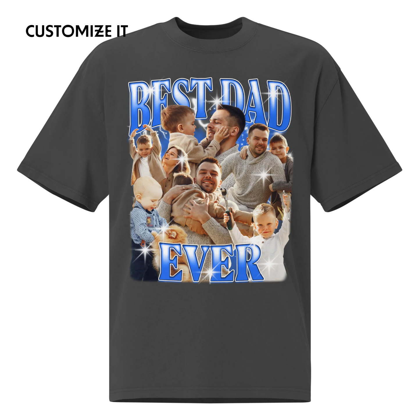 CUSTOM Best Dad Ever Photo Bootleg Oversized Faded T-Shirt