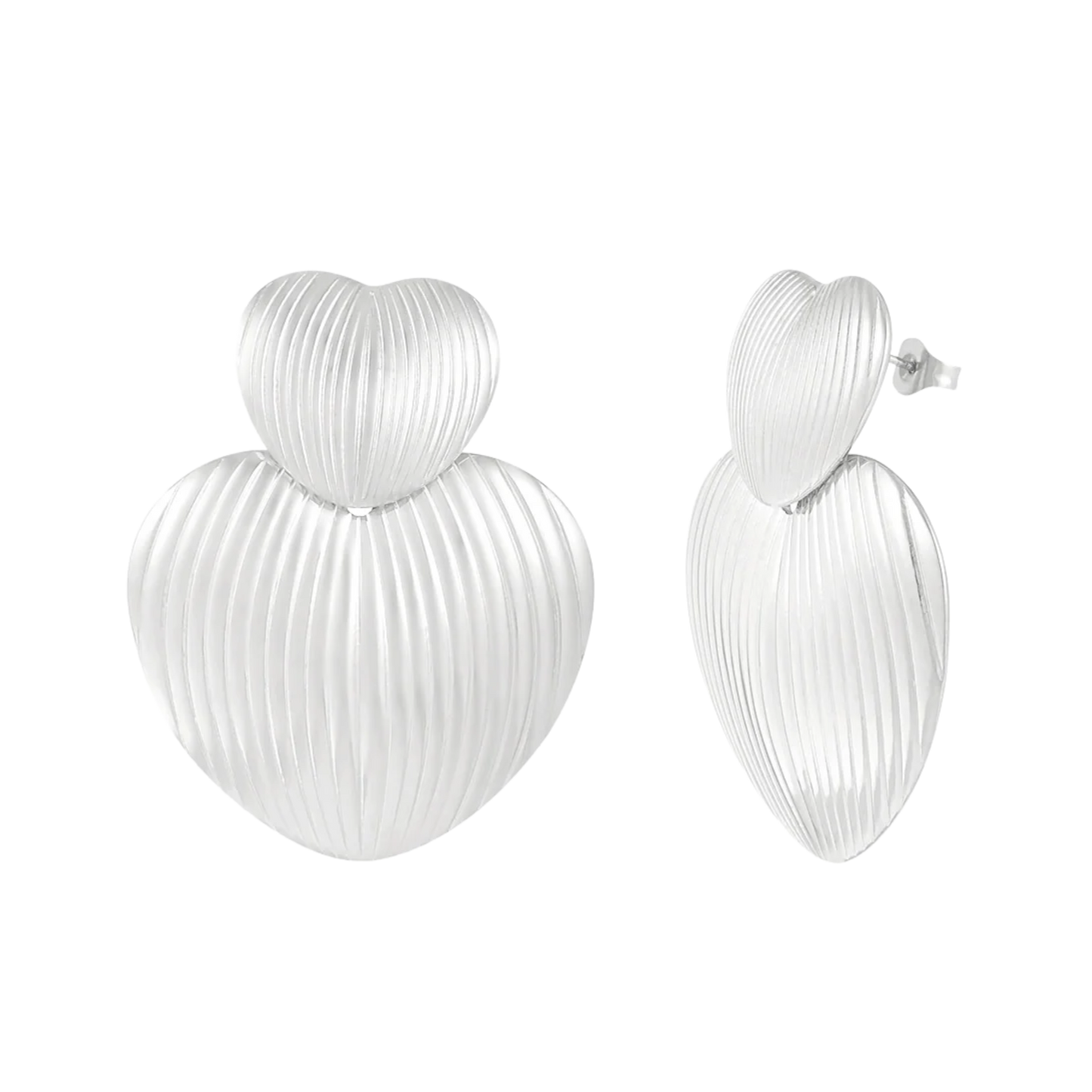Ridged Maxi Heart Stud Earrings
