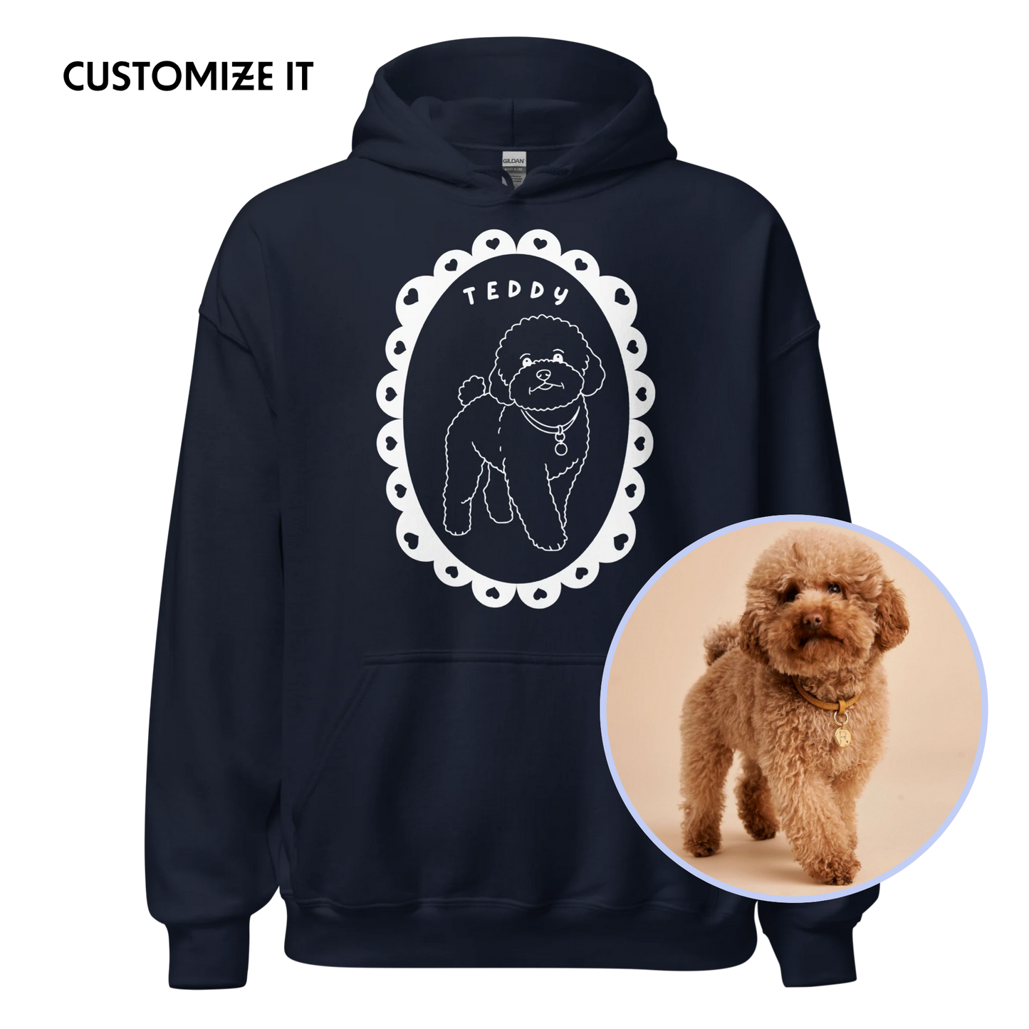 CUSTOM Pet Portrait Heart Frame Hoodie