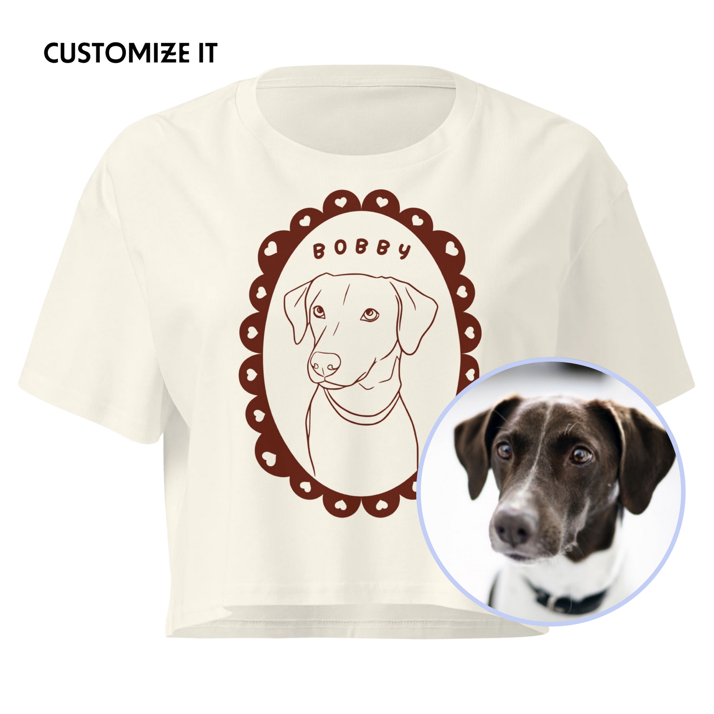 CUSTOM Pet Portrait Heart Frame Crop Tee