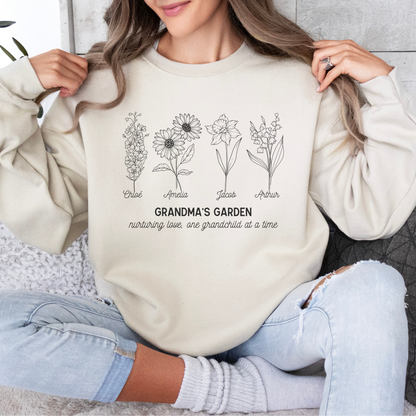 Custom Grandma's Garden Birth Month Flower Crewneck Sweatshirt