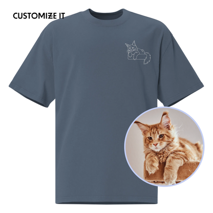CUSTOM YOUR PET Portrait Embroidered Oversized Faded T-Shirt