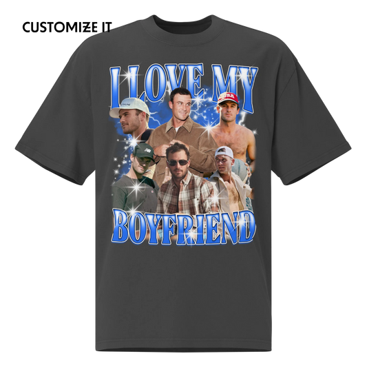 CUSTOM I Love My Boyfriend Photo Bootleg Oversized Faded T-Shirt