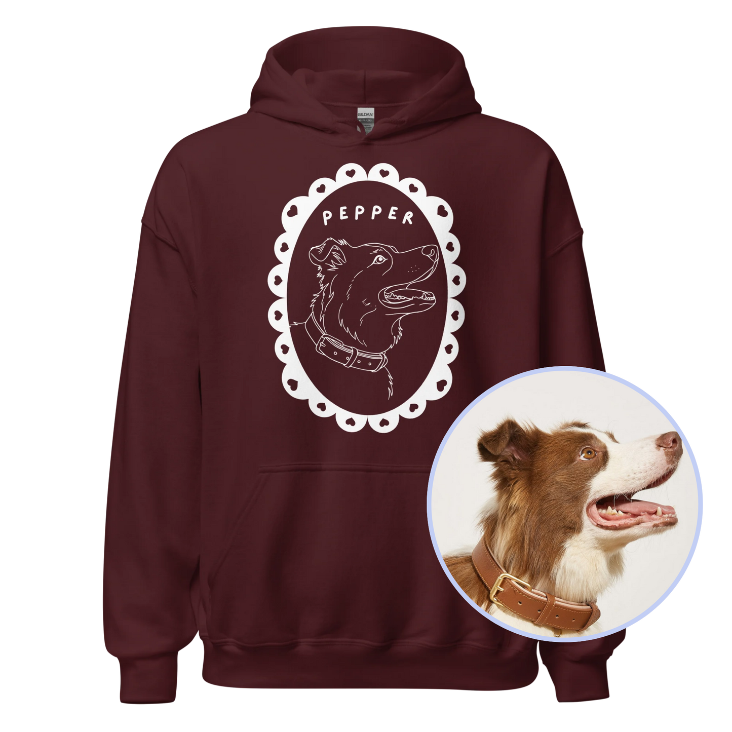 CUSTOM Pet Portrait Heart Frame Hoodie