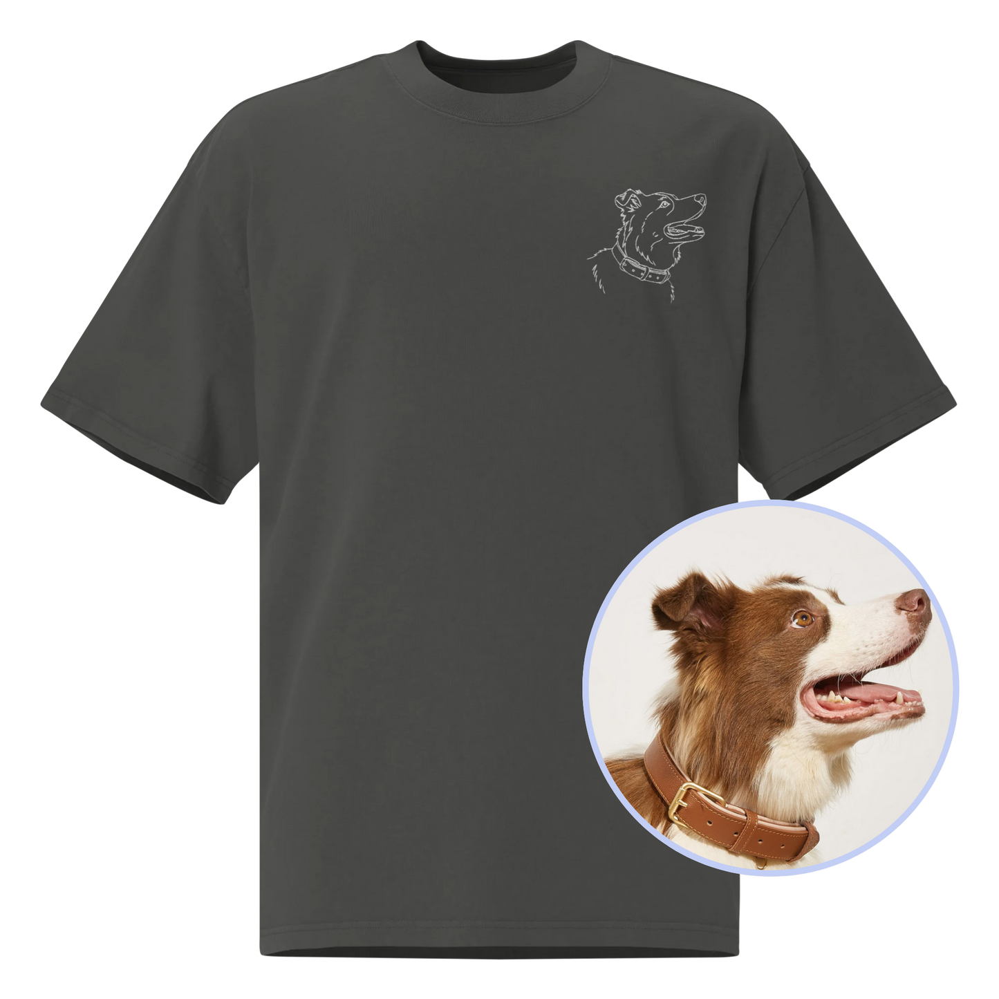 CUSTOM YOUR PET Portrait Embroidered Oversized Faded T-Shirt