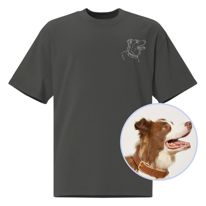 CUSTOM YOUR PET Portrait Embroidered Oversized Faded T-Shirt