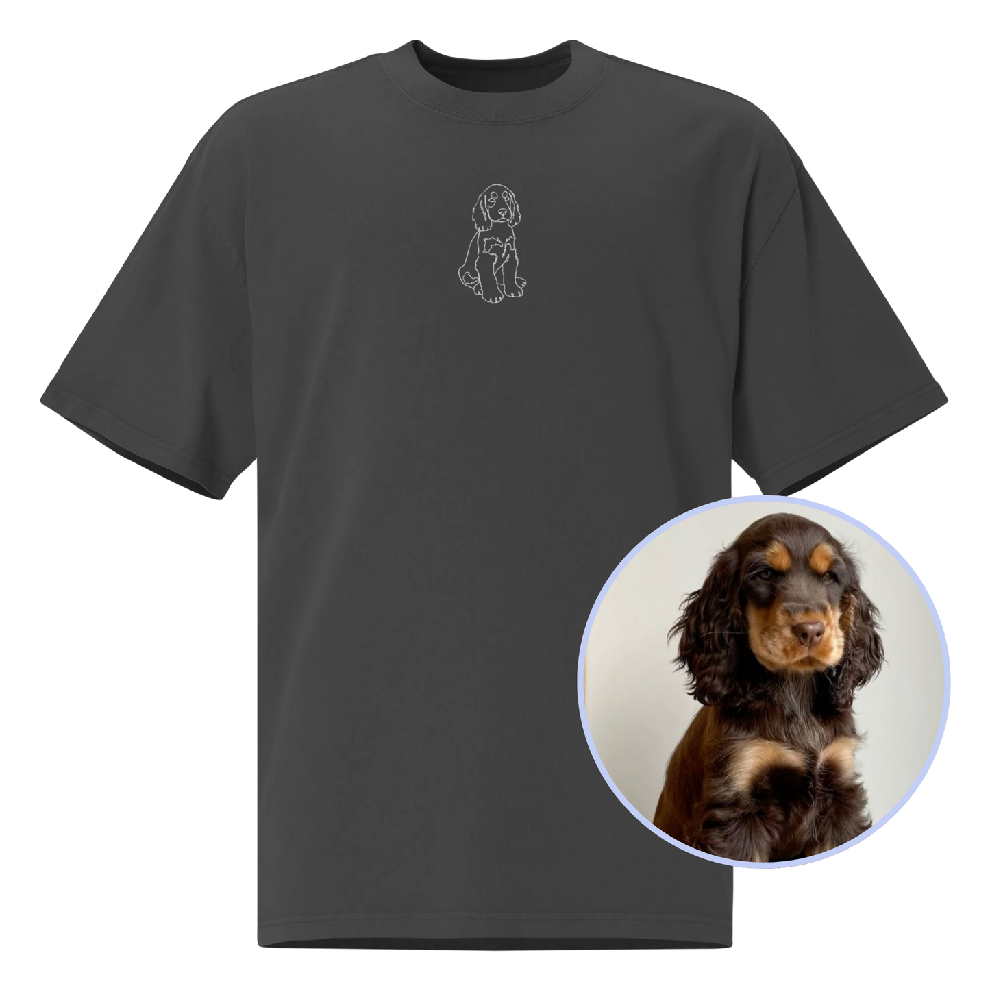 CUSTOM YOUR PET Portrait Embroidered Oversized Faded T-Shirt
