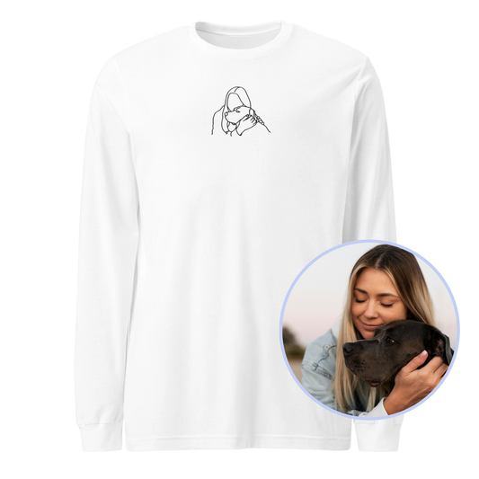 CUSTOM Embroidered Photo Portrait Long Sleeve T-Shirt