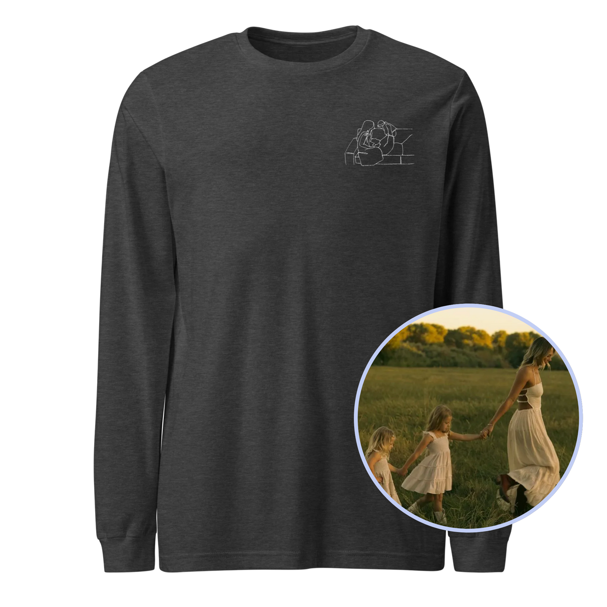CUSTOM Embroidered Photo Portrait Long Sleeve T-Shirt