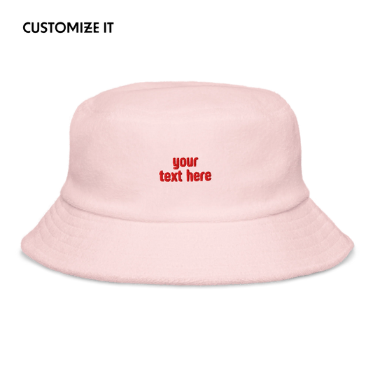 CUSTOM Your Red Text Terry Bucket Hat