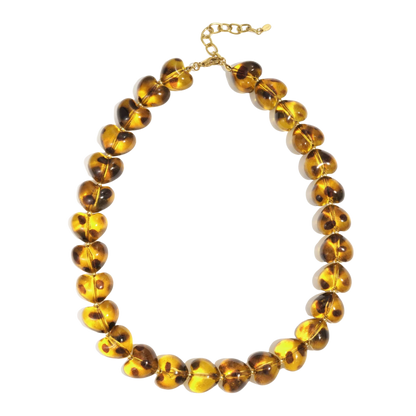 Tortoiseshell Acrylic Heart Beaded Chunky Necklace