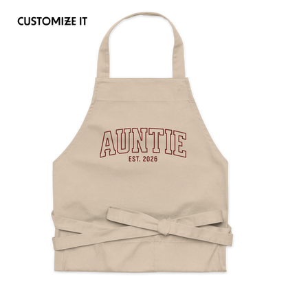 CUSTOM YEAR Auntie Aunt Embroidered Organic Cotton Apron