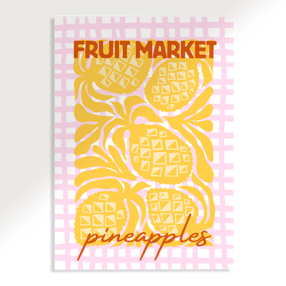 Pineapples Fruit Market Checkered Poster