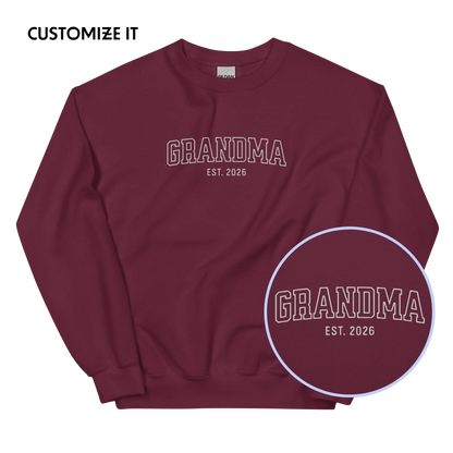 CUSTOM YEAR Grandma Grandmother Varsity Embroidered Sweatshirt