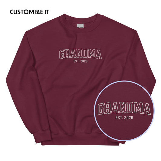 CUSTOM YEAR Grandma Grandmother Varsity Embroidered Sweatshirt