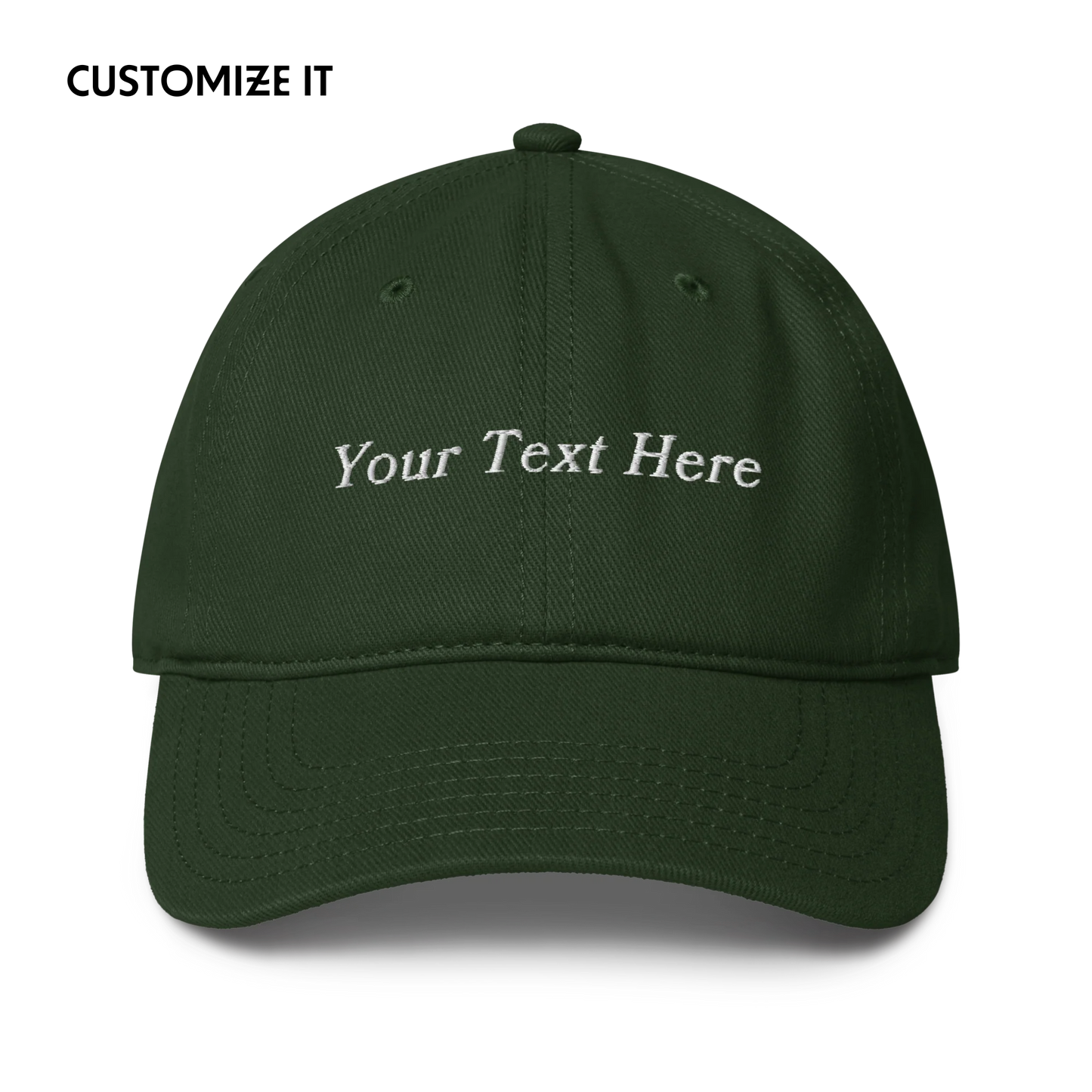 CUSTOM Your Text Serifed Embroidered Baseball Cap