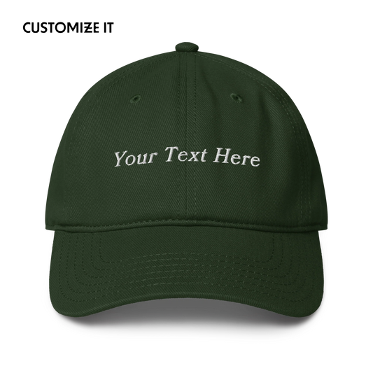 CUSTOM Your Text Serifed Embroidered Baseball Cap