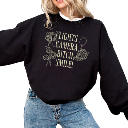 Lights Camera Bitch Smile Crewneck Sweatshirt