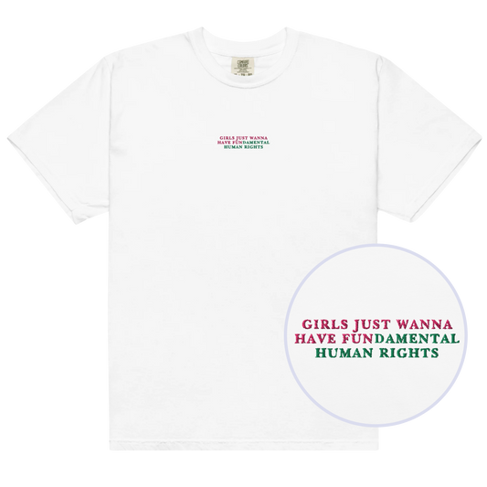 Girls Just Wanna Have Fundamental Human Rights Embroidered Premium T-Shirts