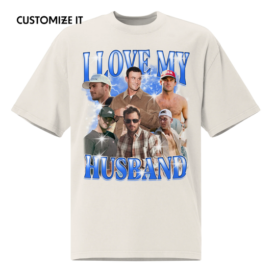 CUSTOM I Love My Husband Photo Bootleg Oversized Faded T-Shirt