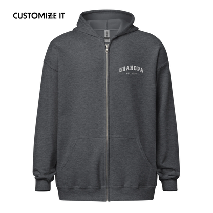 CUSTOM YEAR Grandpa To Be Embroidered Zip-Up Hoodie