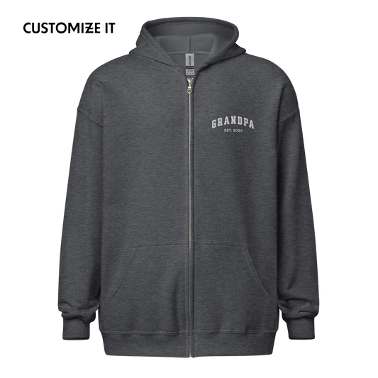 CUSTOM YEAR Grandpa To Be Embroidered Zip-Up Hoodie
