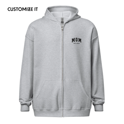 CUSTOM YEAR Mom To Be Embroidered Zip-Up Hoodie