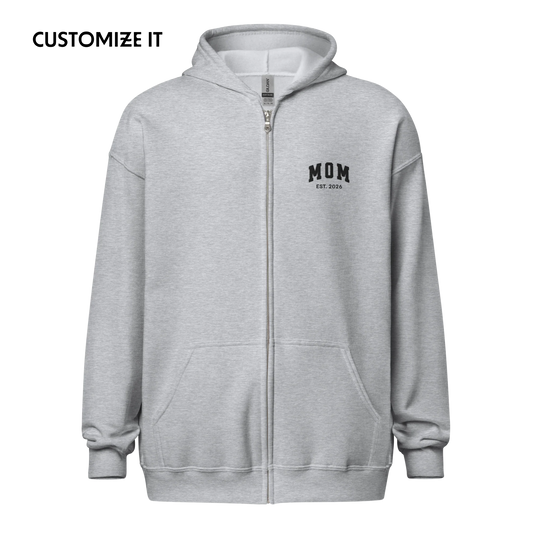 CUSTOM YEAR Mom To Be Embroidered Zip-Up Hoodie