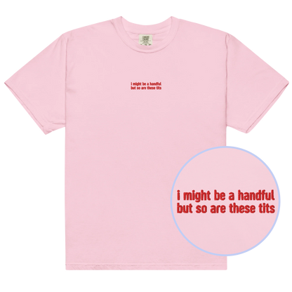 I Might Be a Handful So Are These Tits Embroidered Classic T-Shirt