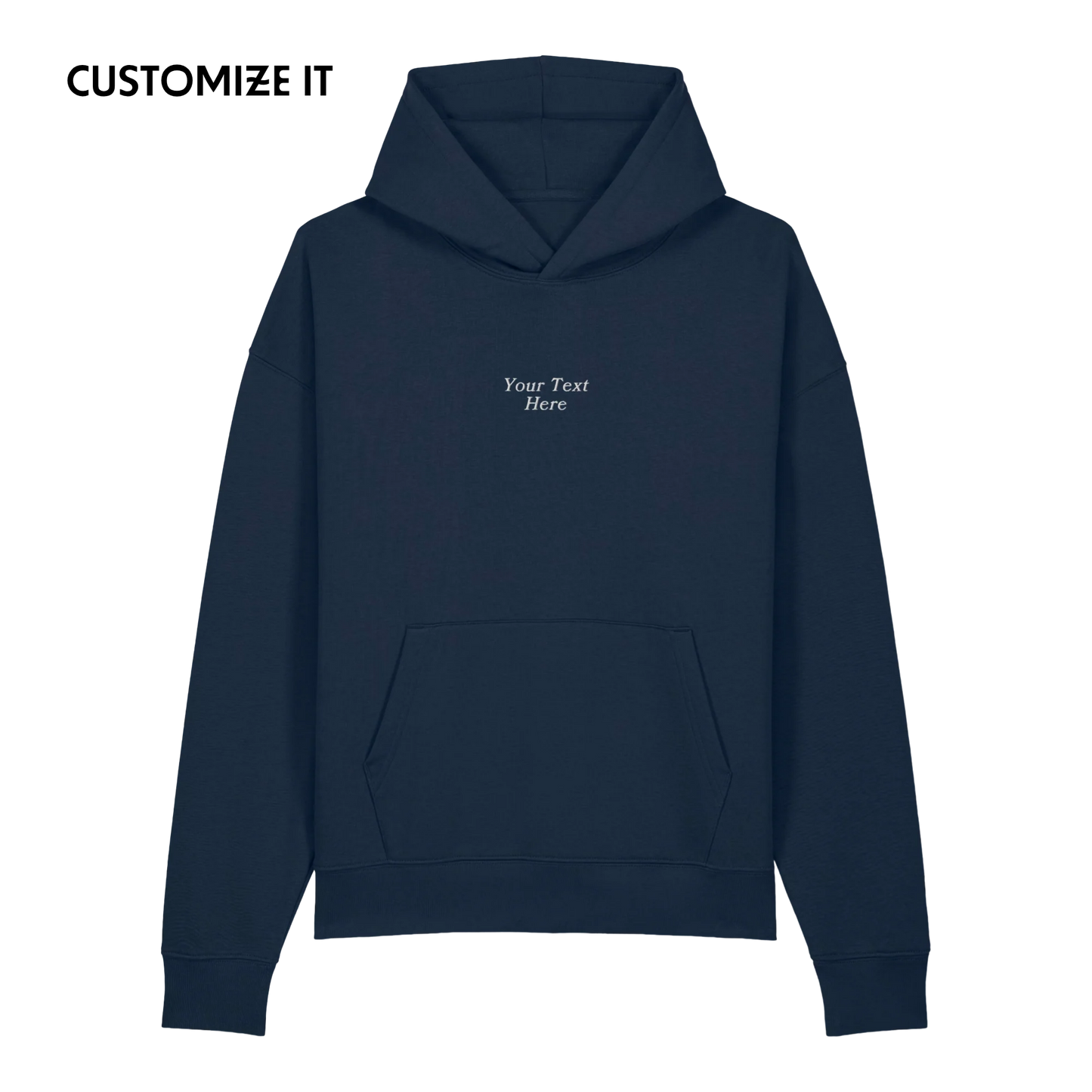 CUSTOM Your Text Serifed Embroidered Organic Relaxed Hoodie