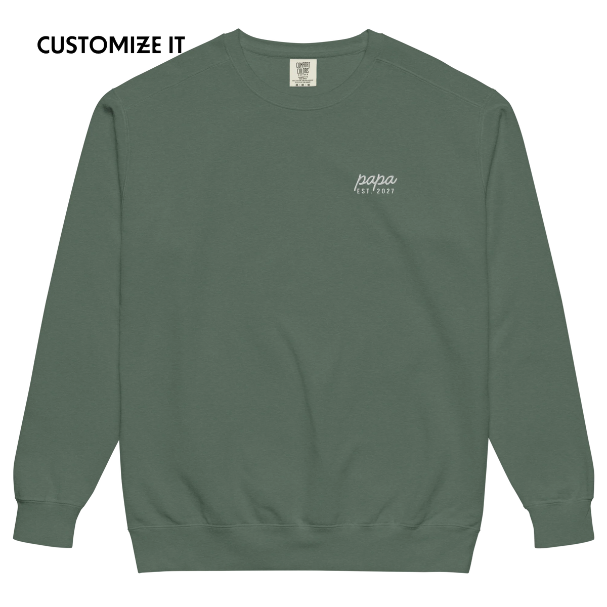 CUSTOM Papa Year Embroidered Vintage Wash Crewneck Sweatshirt