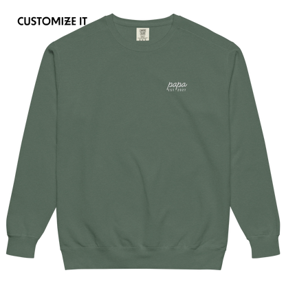CUSTOM Papa Year Embroidered Vintage Wash Crewneck Sweatshirt